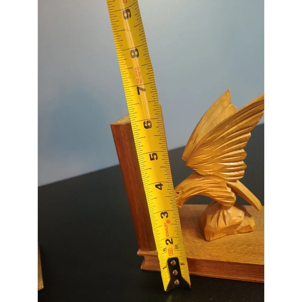 Pair of Bird of Prey American Eagle Hand Carved Wood Vintage Bookends